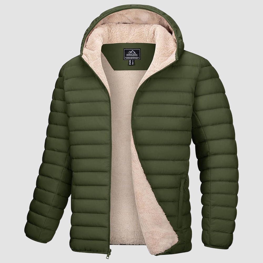 Army Green Men's Winter Puffer Jacket Hooded Water Resistant Coat - MAGCOMSEN