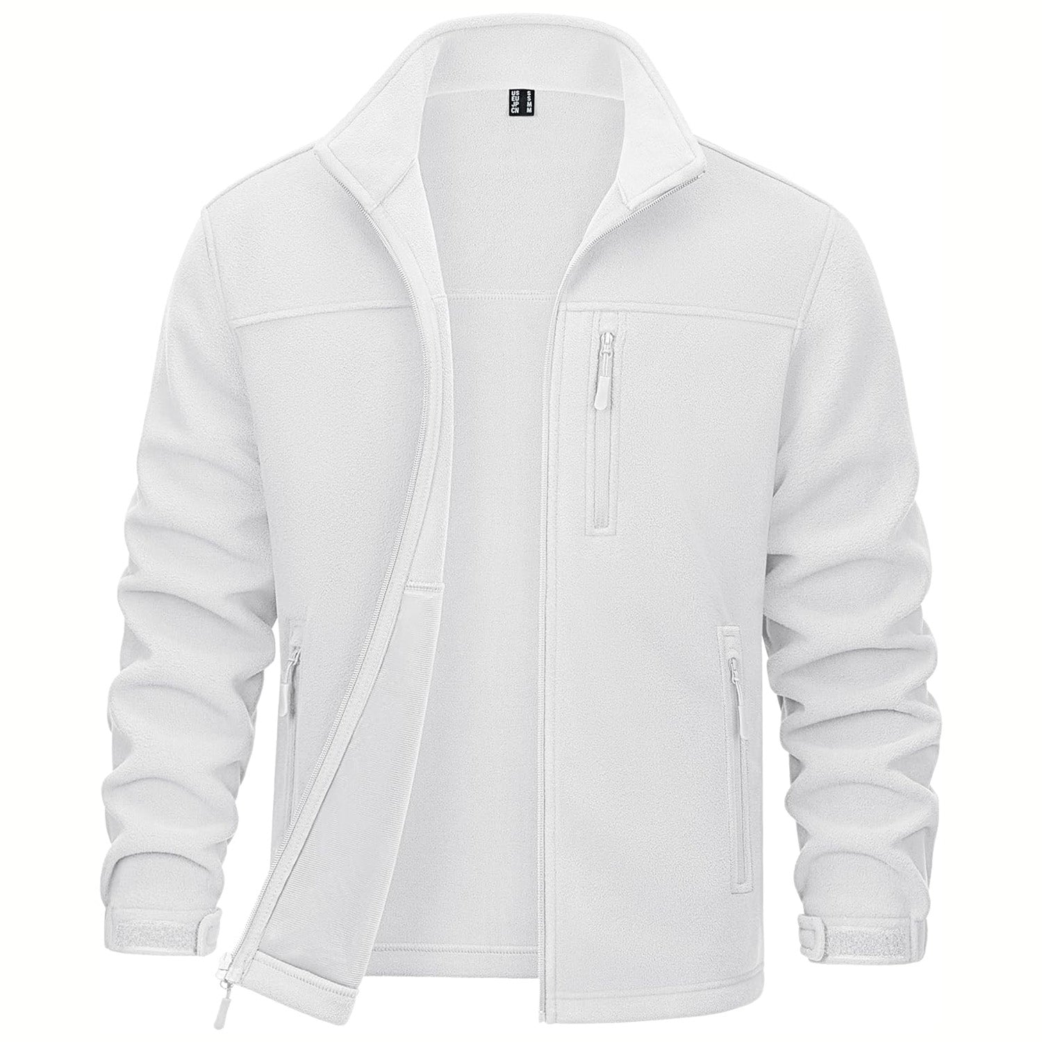 White Men's Winter Fleece Jacket with 3 Pockets for Hiking & Outdoor