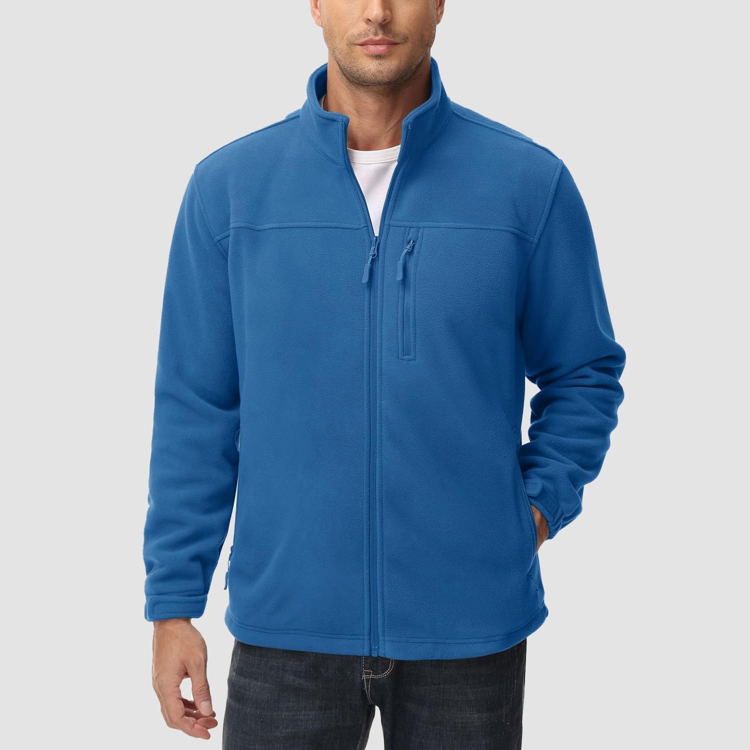 Blue Green Men's Winter Fleece Jacket with 3 Pockets for Hiking & Outdoor