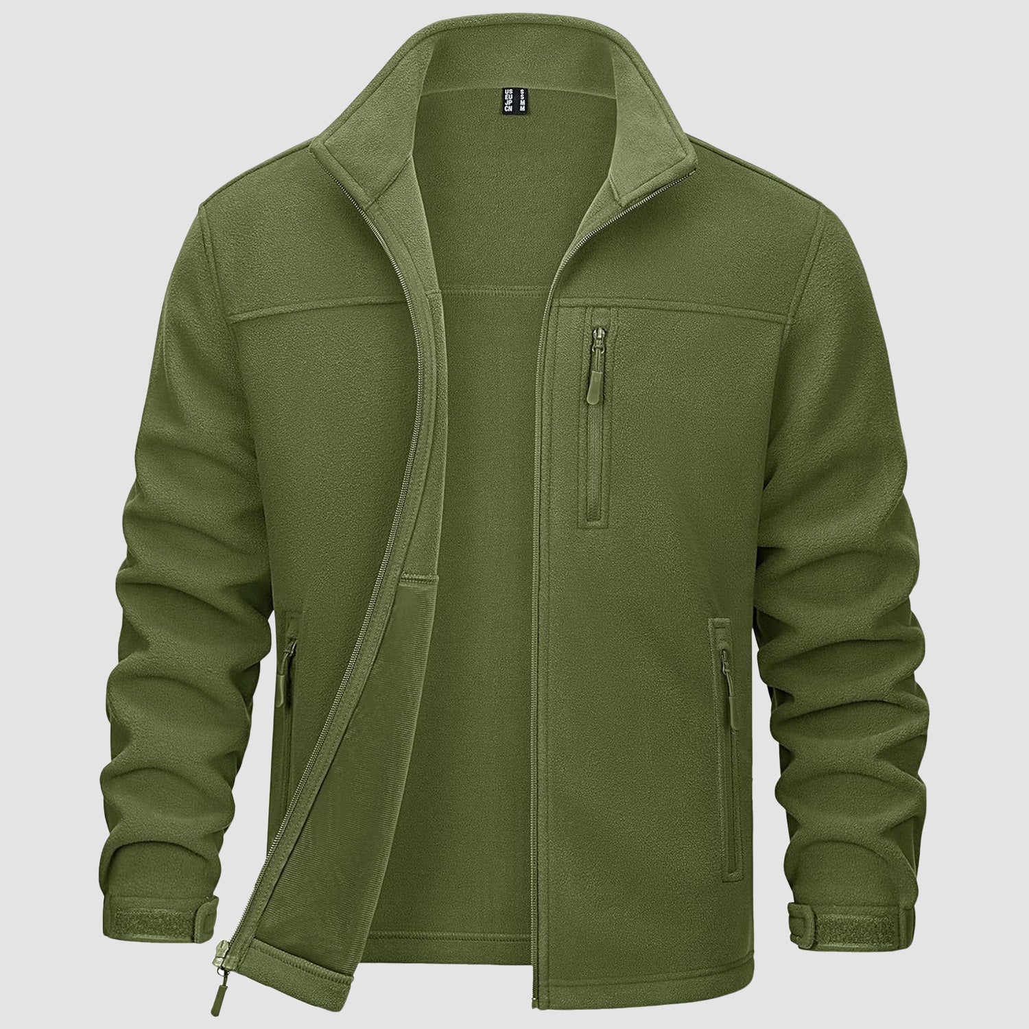 Army Green Men's Winter Fleece Jacket with 3 Pockets for Hiking & Outdoor