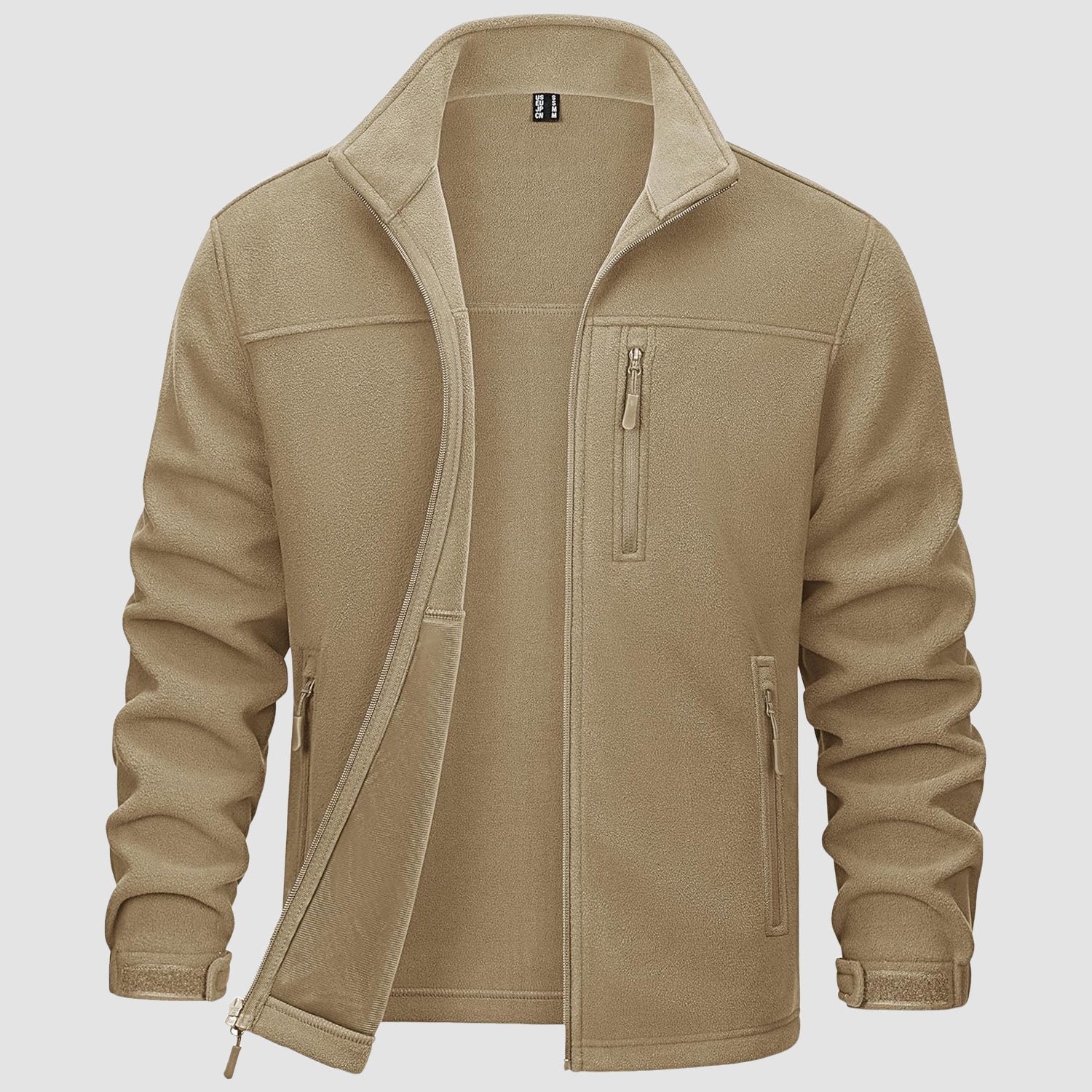 Khaki Men's Winter Fleece Jacket with 3 Pockets for Hiking & Outdoor