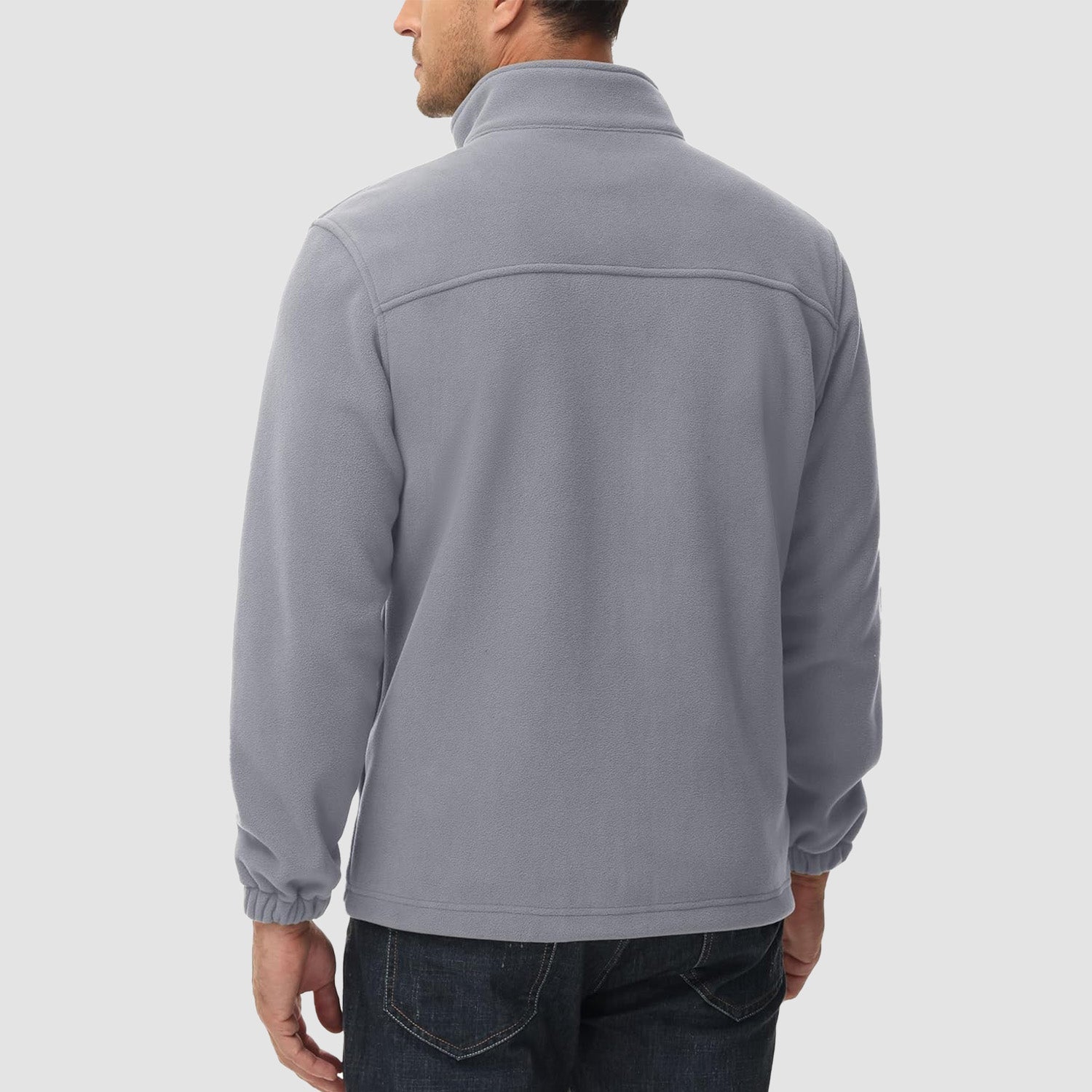 Light Grey Men's Winter Fleece Jacket with 3 Pockets for Hiking & Outdoor