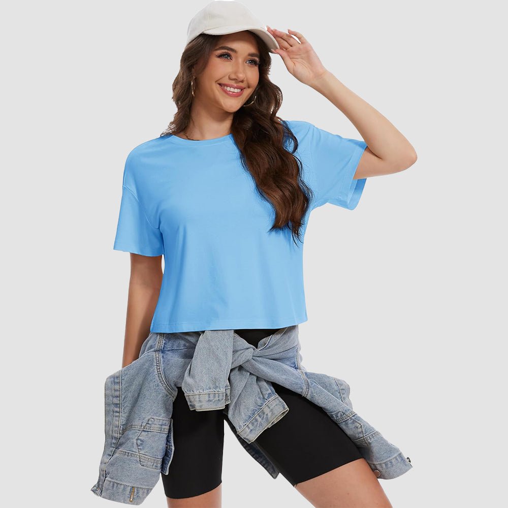 【New In】Women's Cotton UPF 50+ Summer Crop Top T-Shirt - MAGCOMSEN