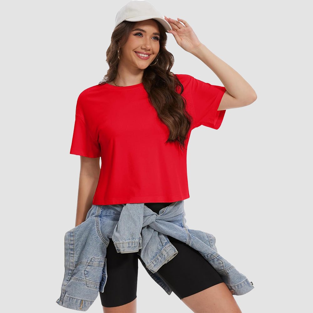 【New In】Women's Cotton UPF 50+ Summer Crop Top T-Shirt - MAGCOMSEN