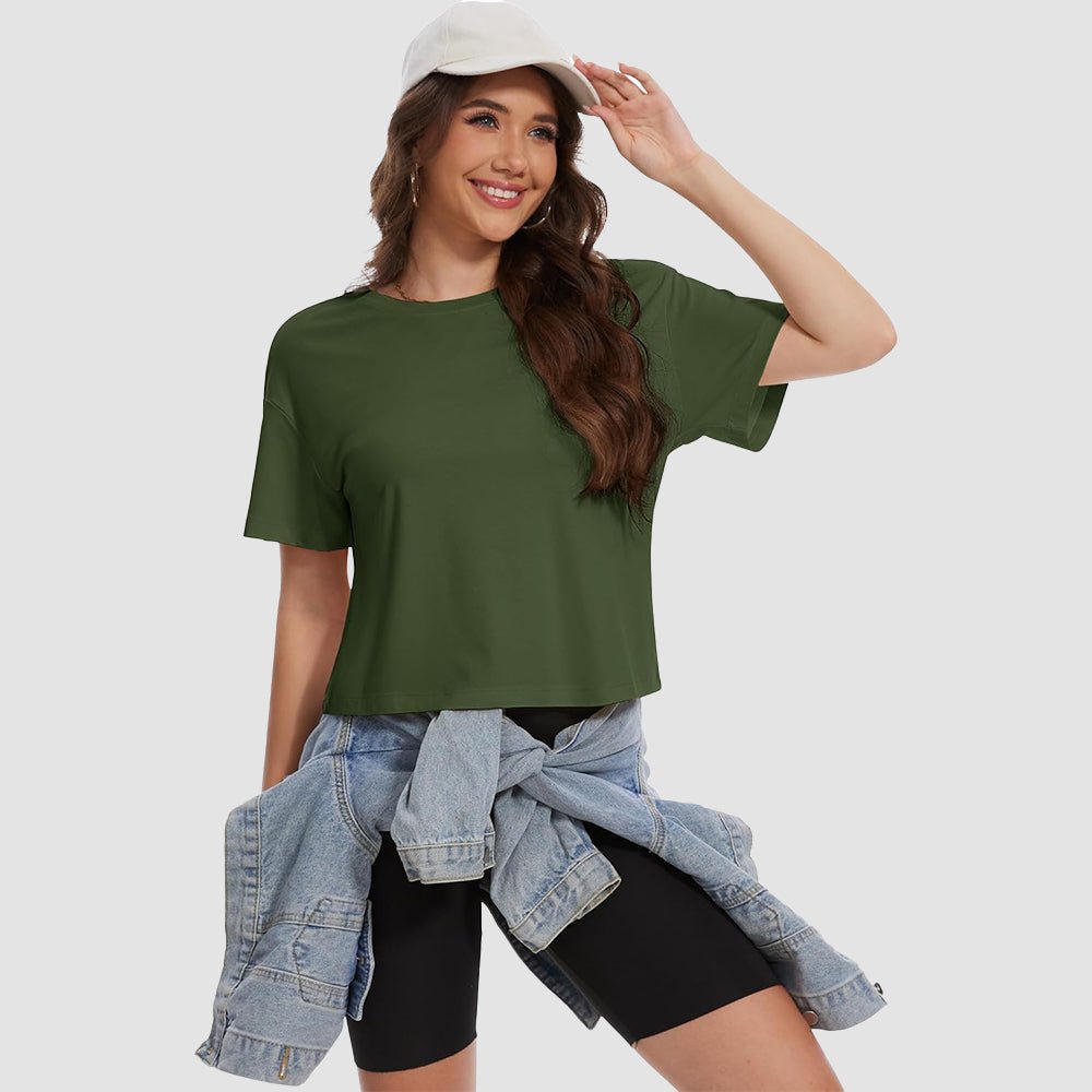 【New In】Women's Cotton UPF 50+ Summer Crop Top T-Shirt - MAGCOMSEN
