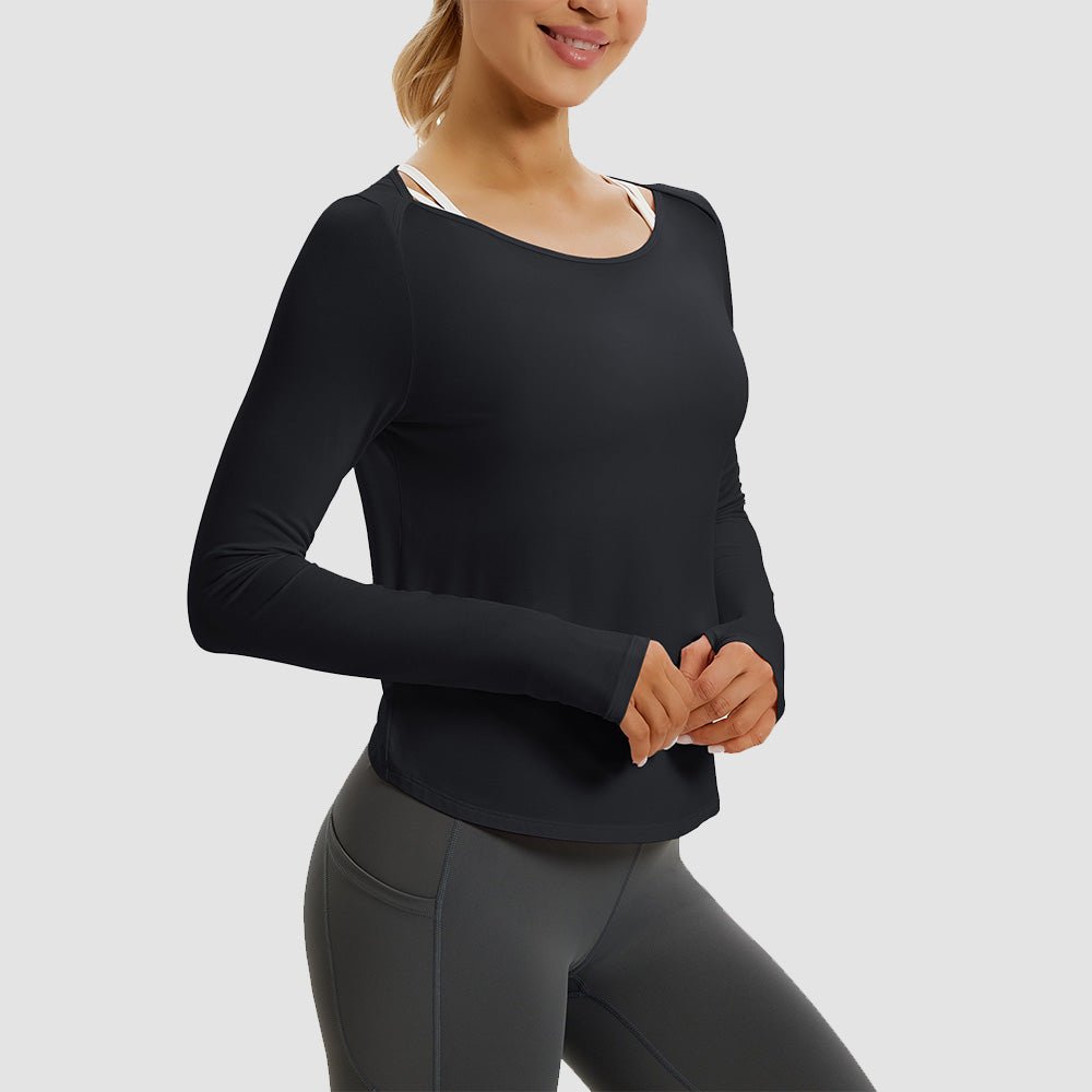 Black Open Back Workout Tops - MAGCOMSEN