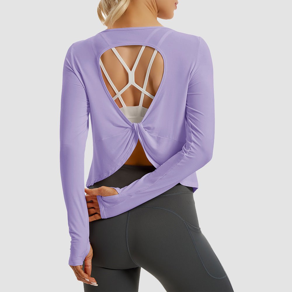 Light Purple Open Back Workout Tops - MAGCOMSEN