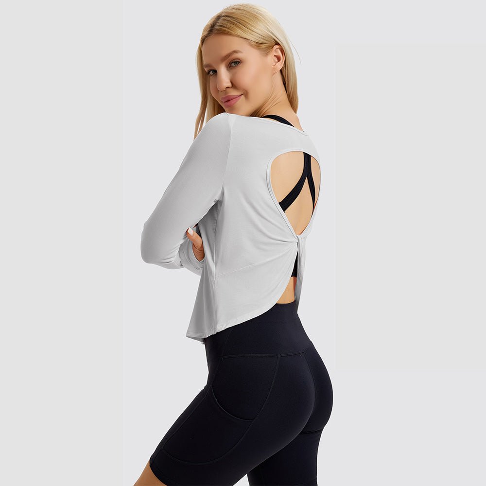 Light Purple Open Back Workout Tops - MAGCOMSEN