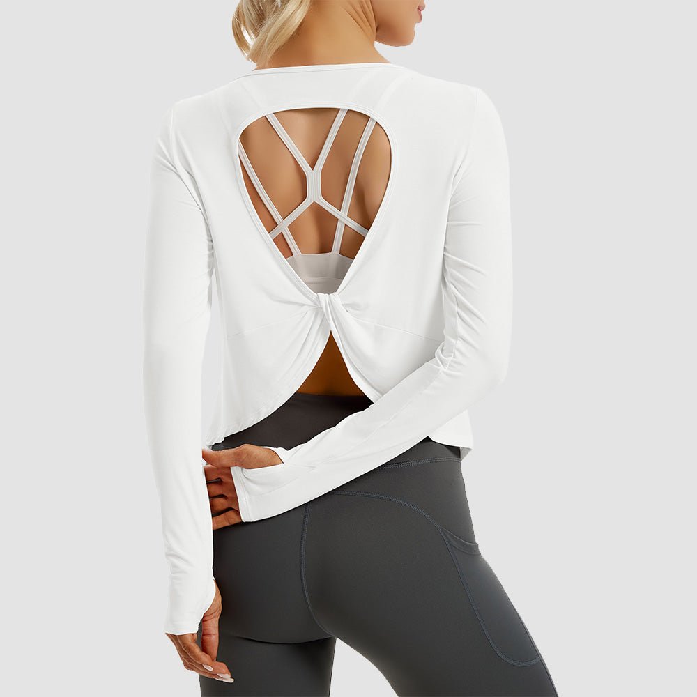 Light Purple Open Back Workout Tops - MAGCOMSEN