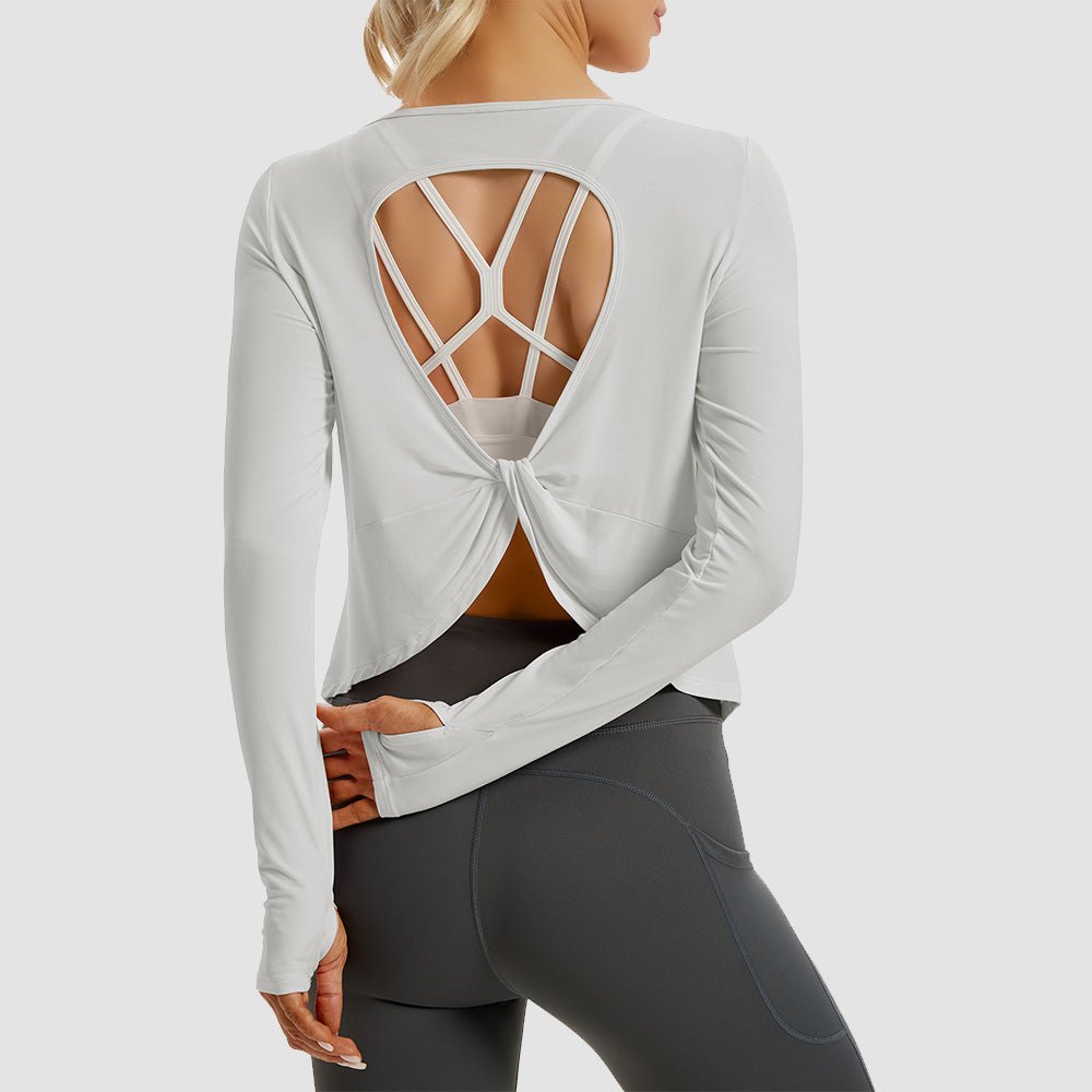 Light Purple Open Back Workout Tops - MAGCOMSEN