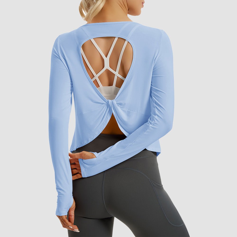 Green Open Back Workout Tops - MAGCOMSEN