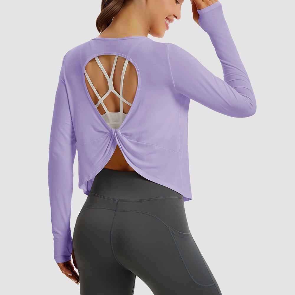 Light Purple Open Back Workout Tops - MAGCOMSEN