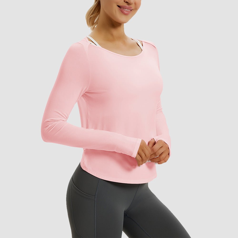 Light Purple Open Back Workout Tops - MAGCOMSEN