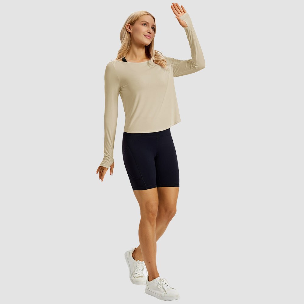 Light Purple Open Back Workout Tops - MAGCOMSEN