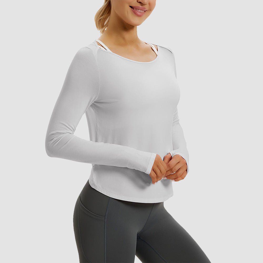 Light Purple Open Back Workout Tops - MAGCOMSEN