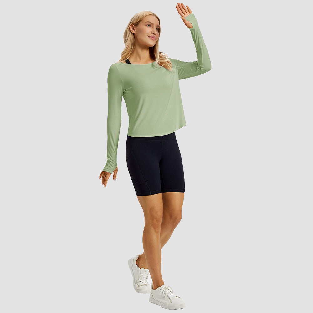 Light Purple Open Back Workout Tops - MAGCOMSEN