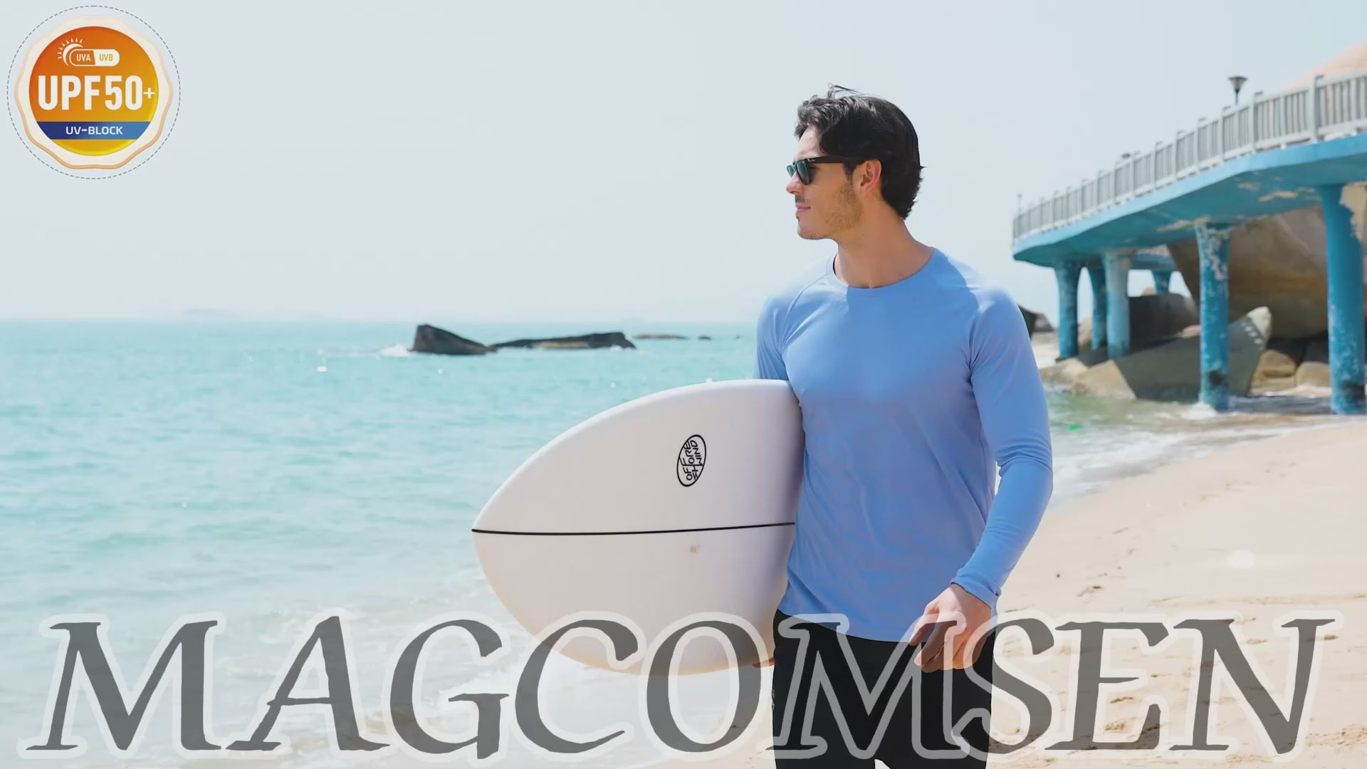 Blue MAGCOMSEN Men's UPF 50+ Quick Dry Shirt - Sun Protection for Hiking