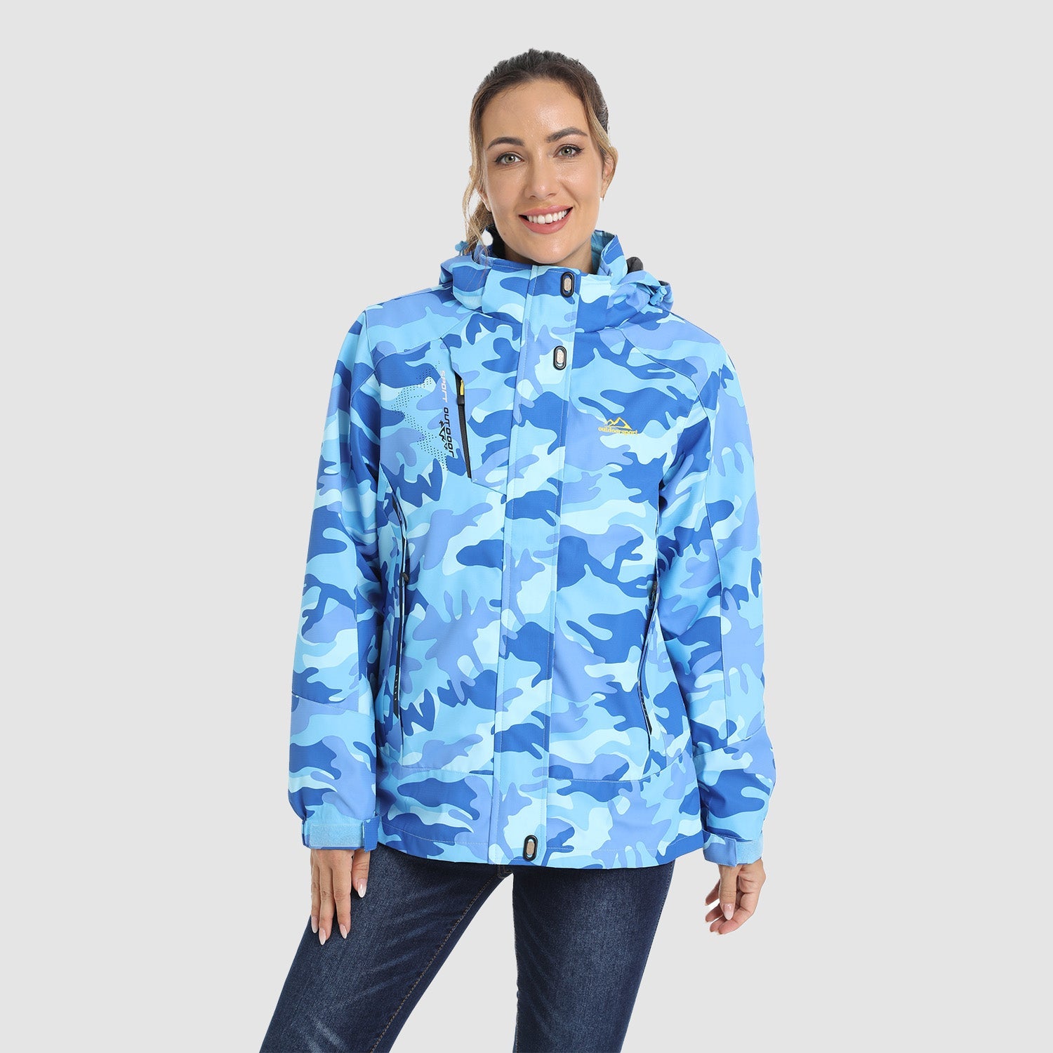 Women’s 3-in-1 Waterproof Ski Jacket with Detachable Fleece Liner Pure Black by MAGCOMSEN #color_Blue Camo
