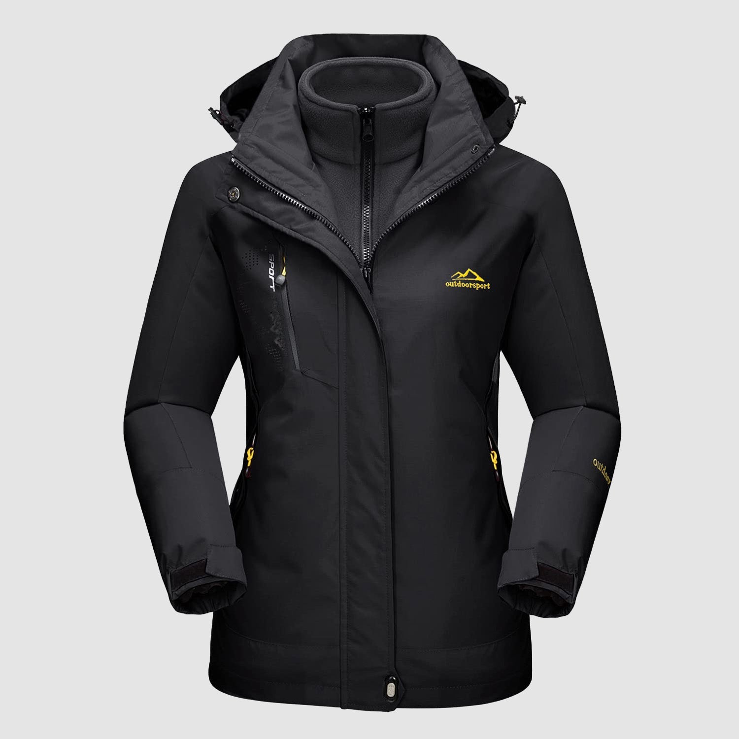 Women’s 3-in-1 Waterproof Ski Jacket with Detachable Fleece Liner Pure Black by MAGCOMSEN #color_Pure Black