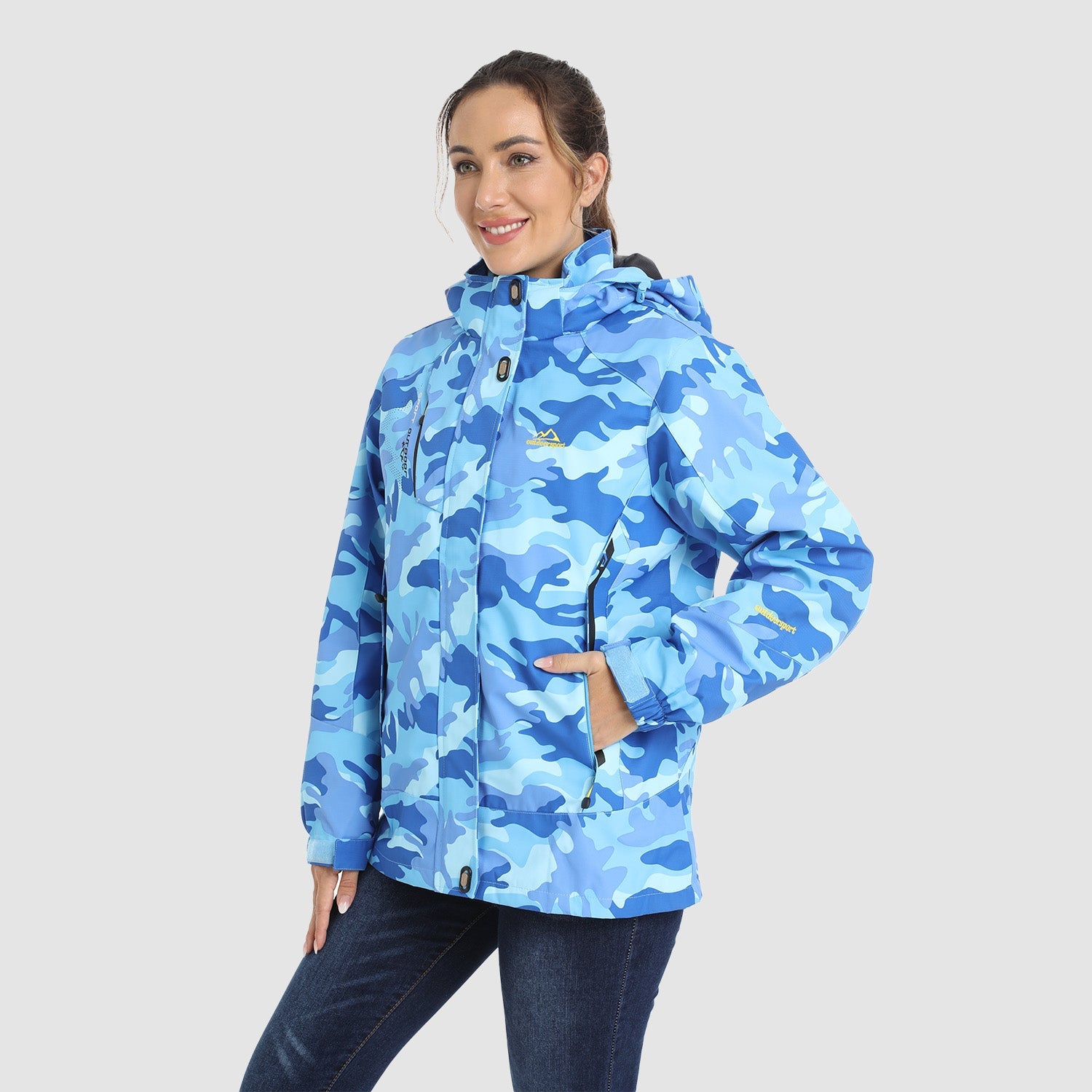 Women’s 3-in-1 Waterproof Ski Jacket with Detachable Fleece Liner Pink by MAGCOMSEN #color_Blue Camo