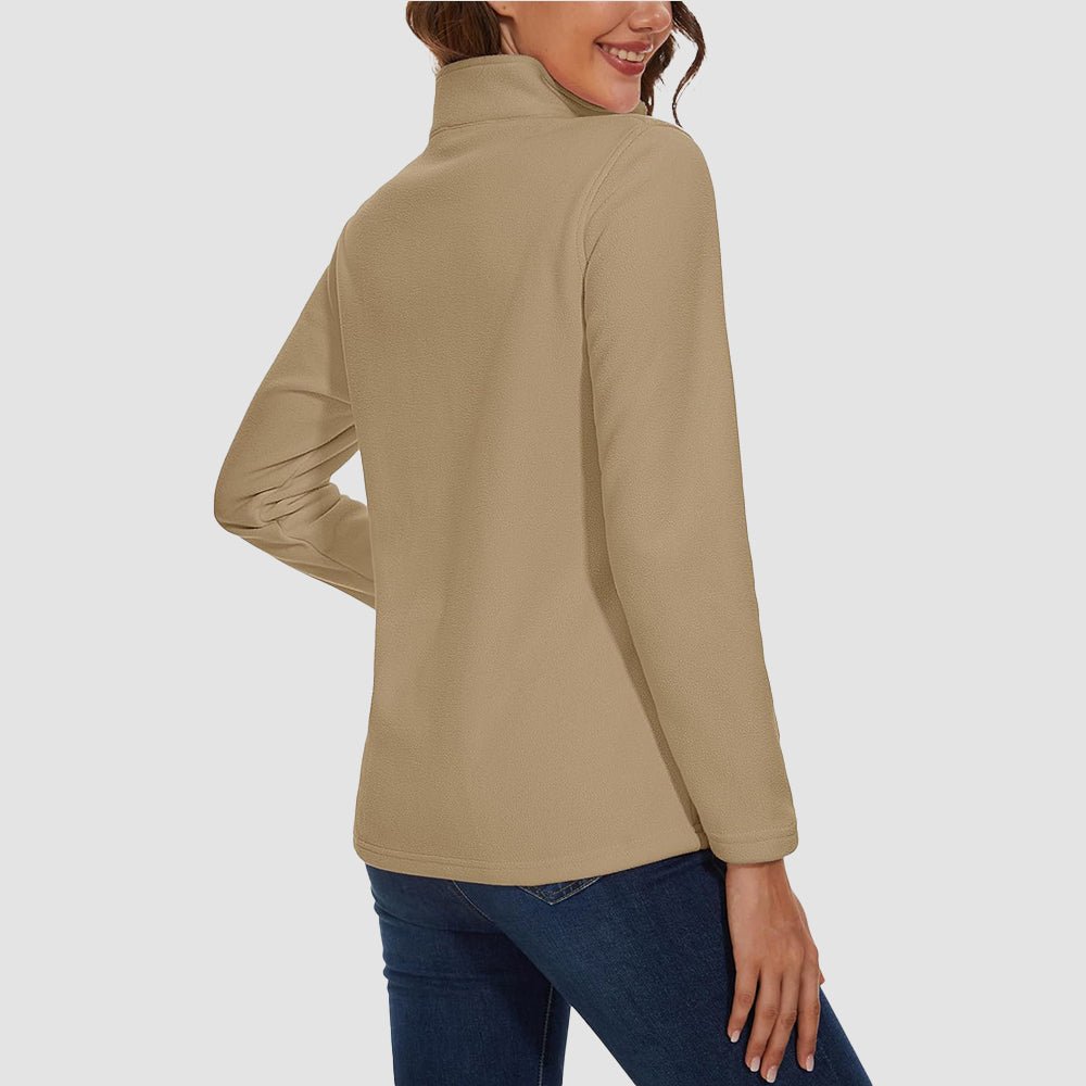 Khaki Women's 1/4 Zip Fleece Pullover - Stretchy & Warm - MAGCOMSEN