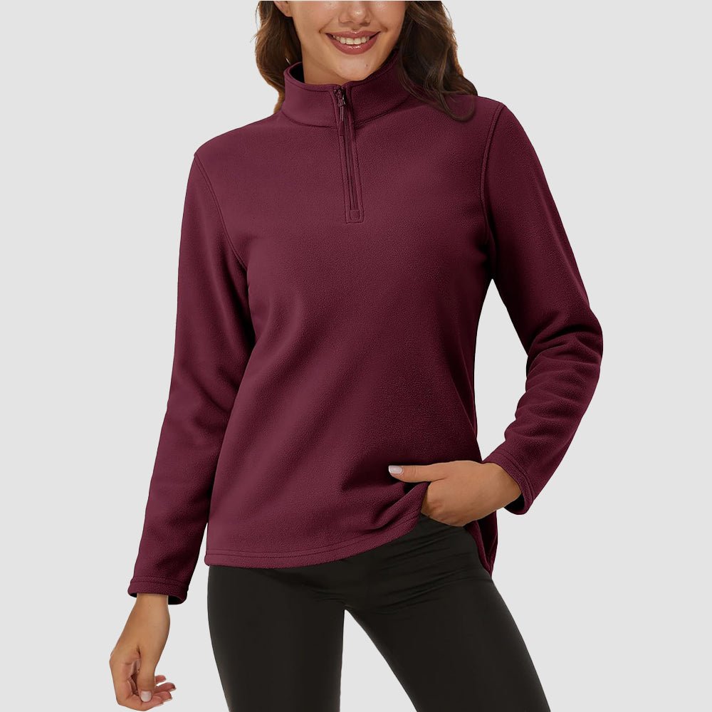 Wine Women's 1/4 Zip Fleece Pullover - Stretchy & Warm - MAGCOMSEN