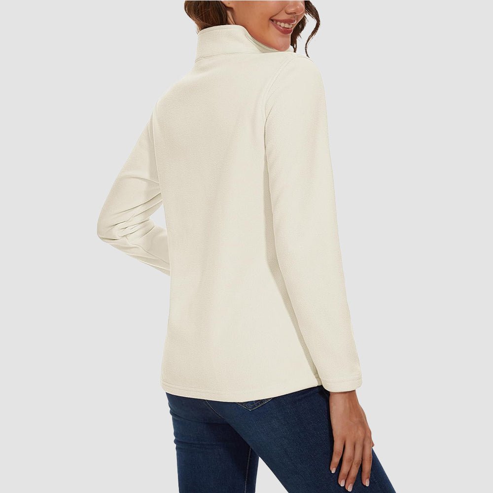 Beige Women's 1/4 Zip Fleece Pullover - Stretchy & Warm - MAGCOMSEN