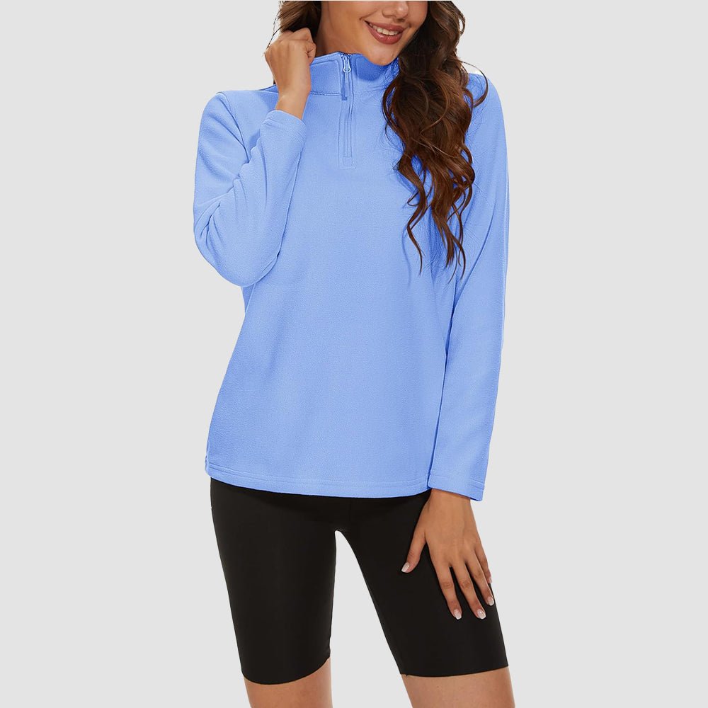 Light Blue Women's 1/4 Zip Fleece Pullover - Stretchy & Warm - MAGCOMSEN