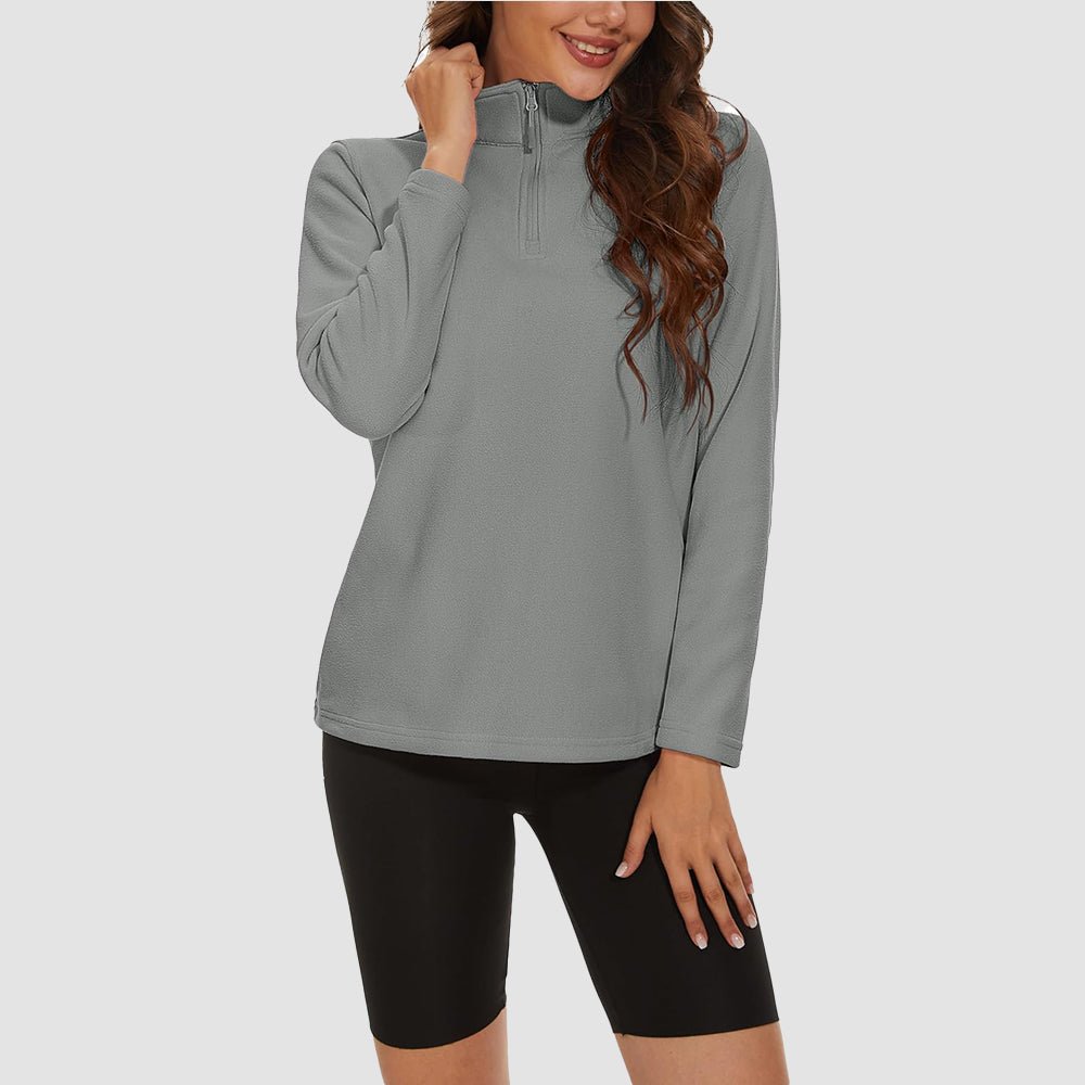 Light Grey Women's 1/4 Zip Fleece Pullover - Stretchy & Warm - MAGCOMSEN