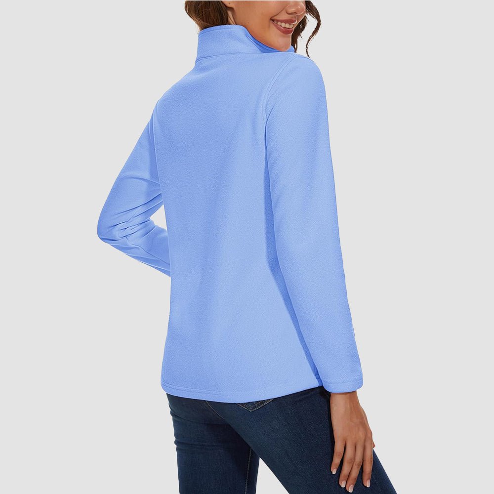 Light Blue Women's 1/4 Zip Fleece Pullover - Stretchy & Warm - MAGCOMSEN