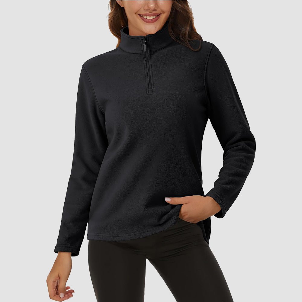 Black Women's 1/4 Zip Fleece Pullover - Stretchy & Warm - MAGCOMSEN