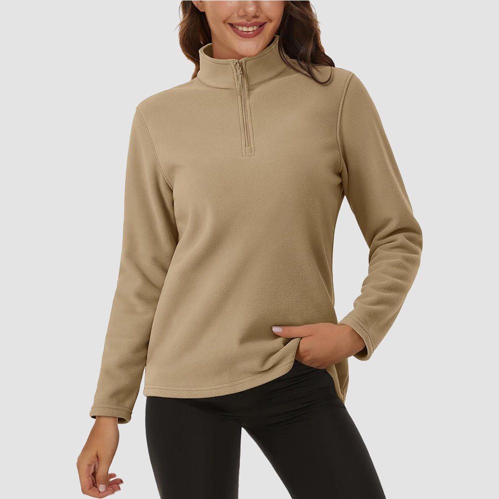 Khaki Women's 1/4 Zip Fleece Pullover - Stretchy & Warm - MAGCOMSEN