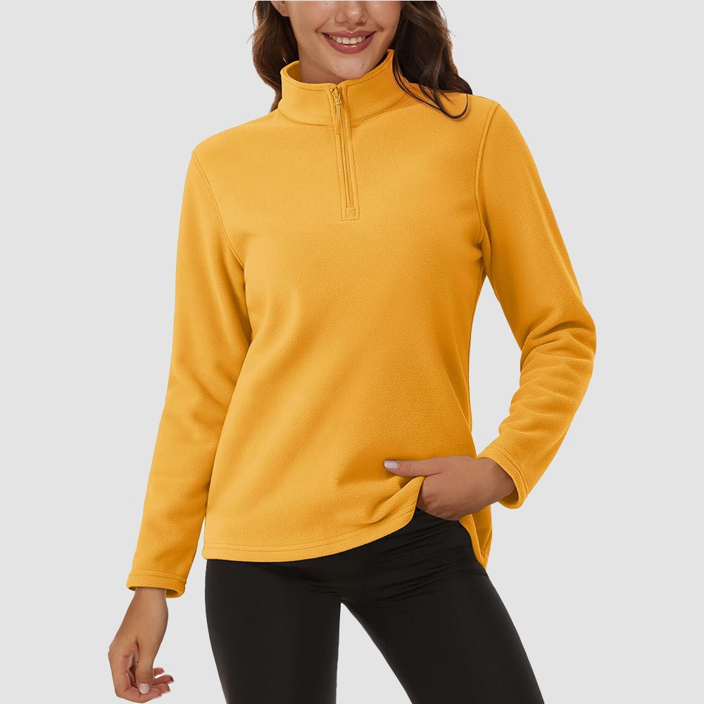 Yellow Women's 1/4 Zip Fleece Pullover - Stretchy & Warm - MAGCOMSEN