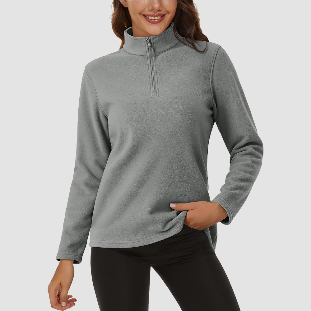Light Grey Women's 1/4 Zip Fleece Pullover - Stretchy & Warm - MAGCOMSEN