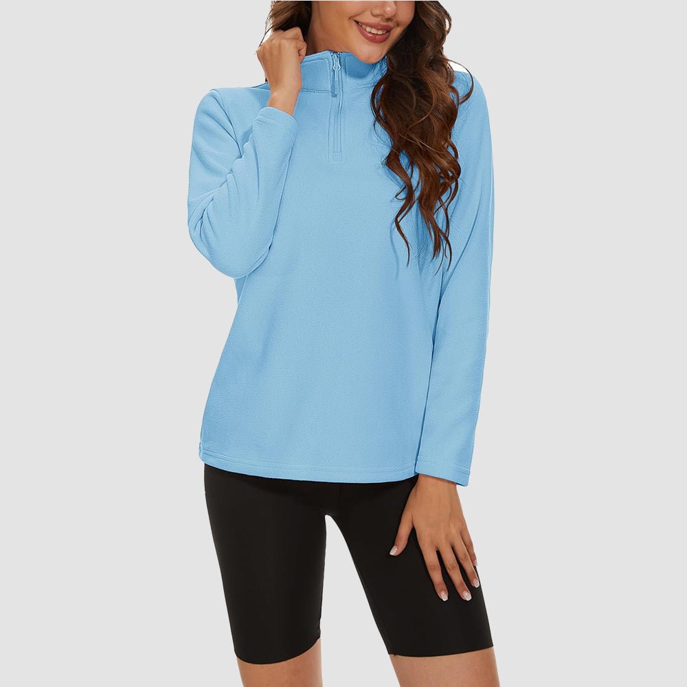 Water Blue Women's 1/4 Zip Fleece Pullover - Stretchy & Warm - MAGCOMSEN
