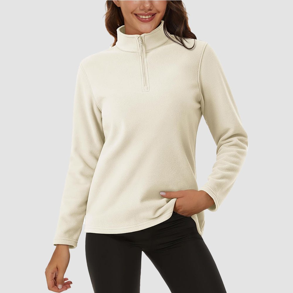 Beige Women's 1/4 Zip Fleece Pullover - Stretchy & Warm - MAGCOMSEN