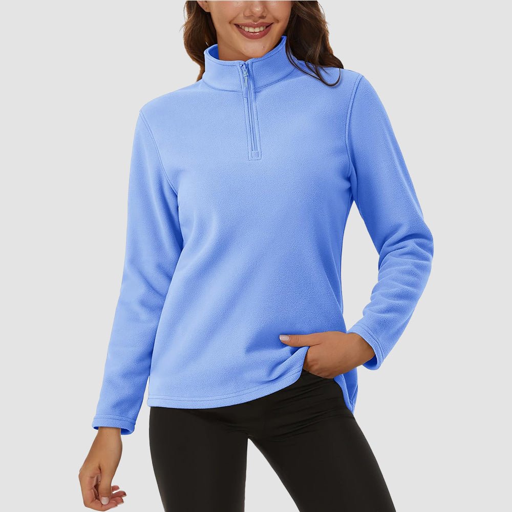 Light Blue Women's 1/4 Zip Fleece Pullover - Stretchy & Warm - MAGCOMSEN