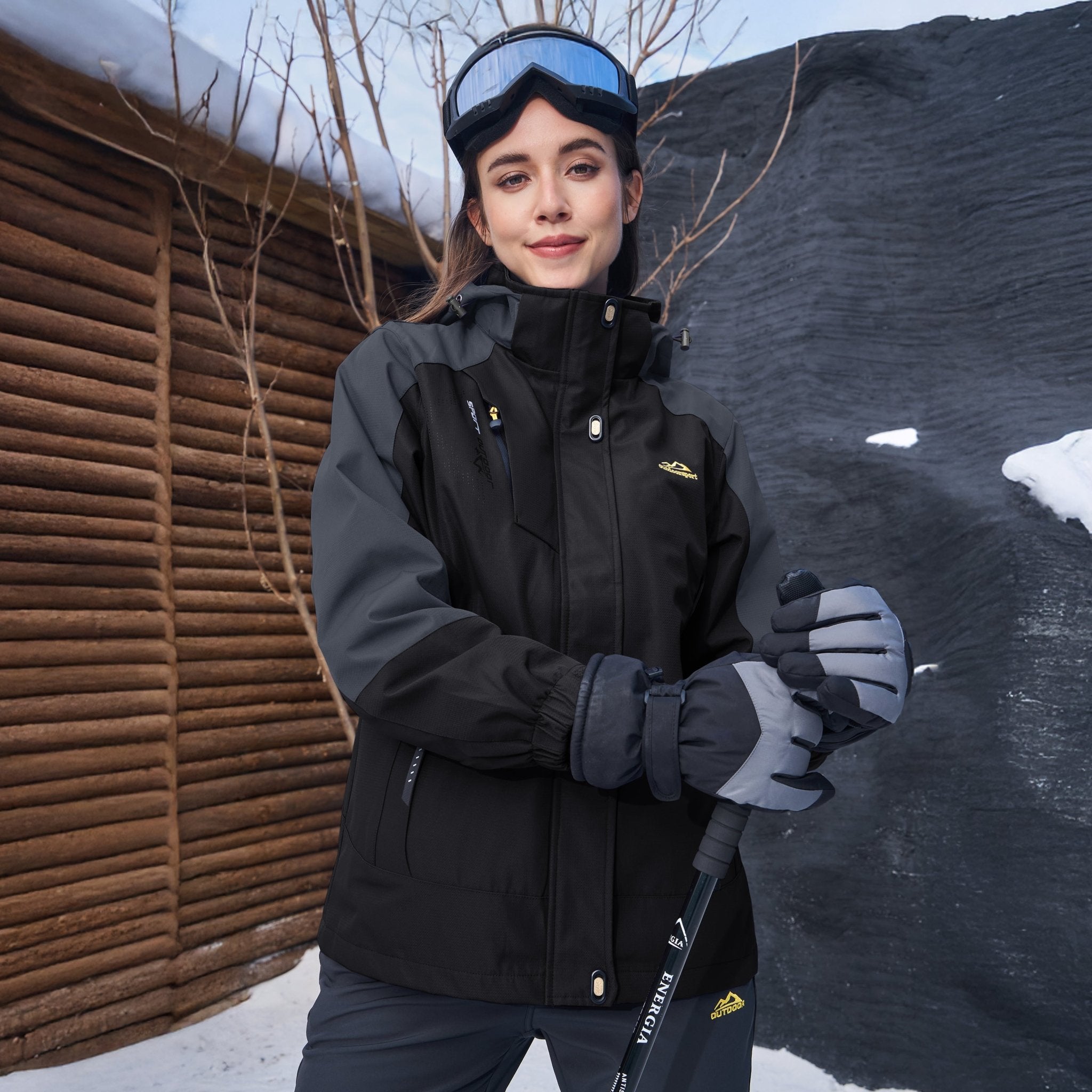 Women’s 3-in-1 Waterproof Ski Jacket with Detachable Fleece Liner White by MAGCOMSEN #color_Black