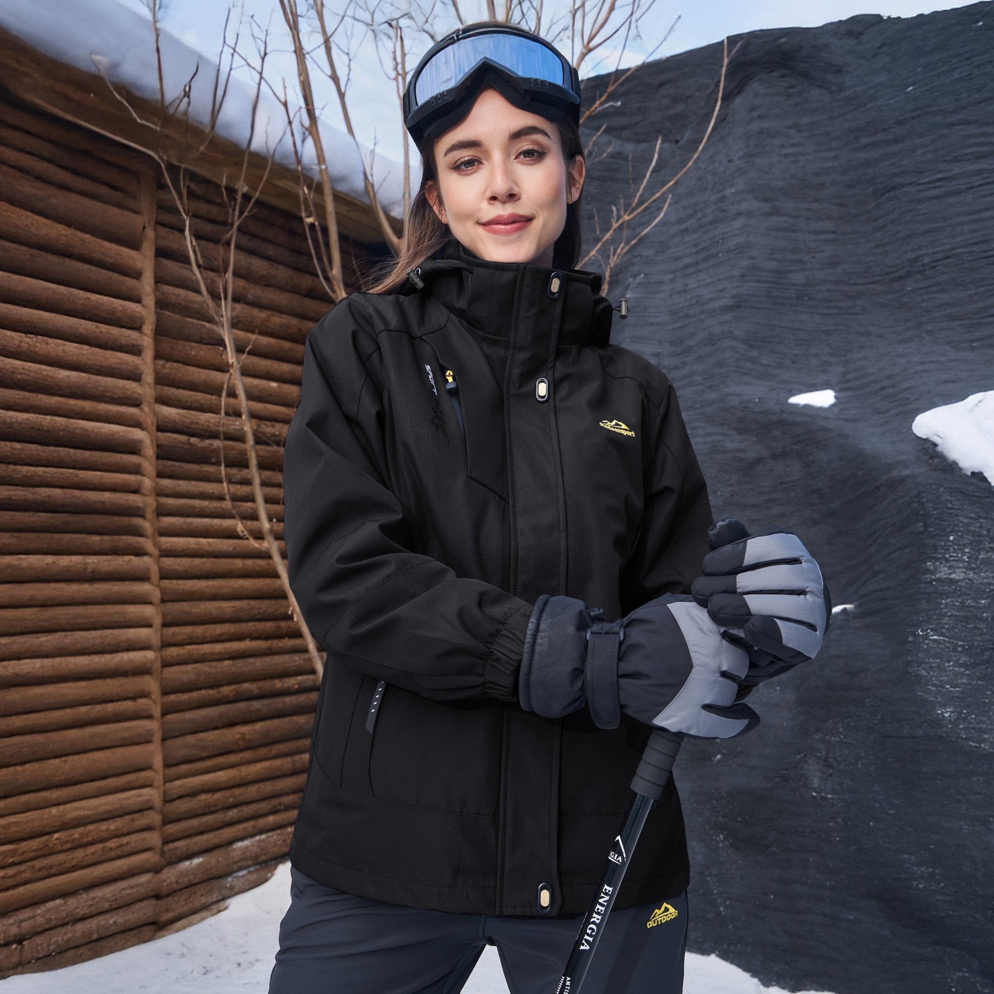 Women’s 3-in-1 Waterproof Ski Jacket with Detachable Fleece Liner White by MAGCOMSEN #color_Pure Black