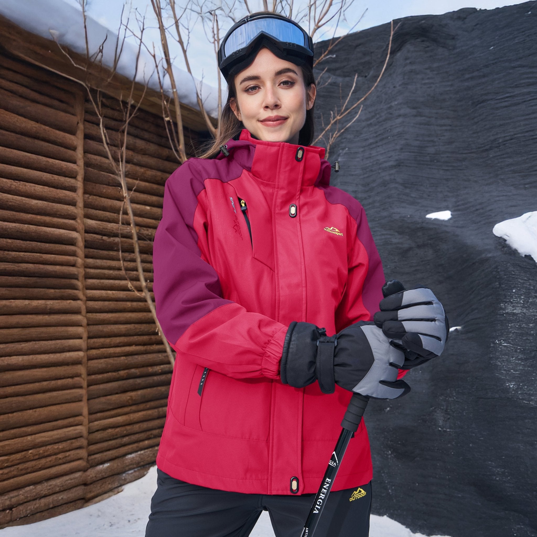 Women’s 3-in-1 Waterproof Ski Jacket with Detachable Fleece Liner White by MAGCOMSEN #color_Rose Pink