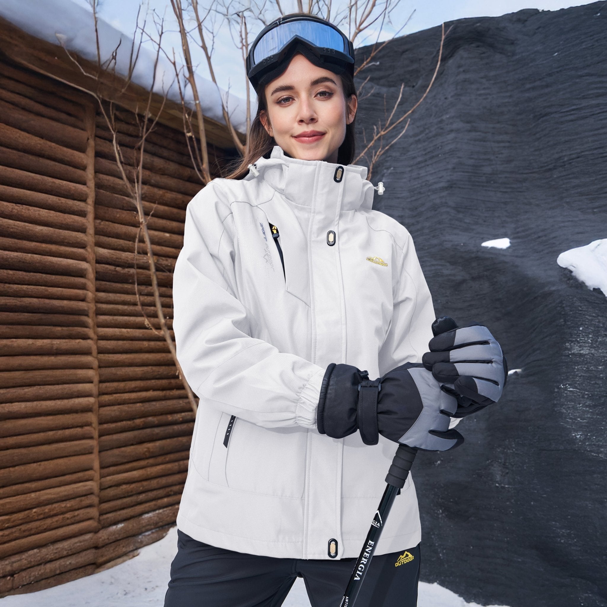 Women’s 3-in-1 Waterproof Ski Jacket with Detachable Fleece Liner White by MAGCOMSEN #color_White