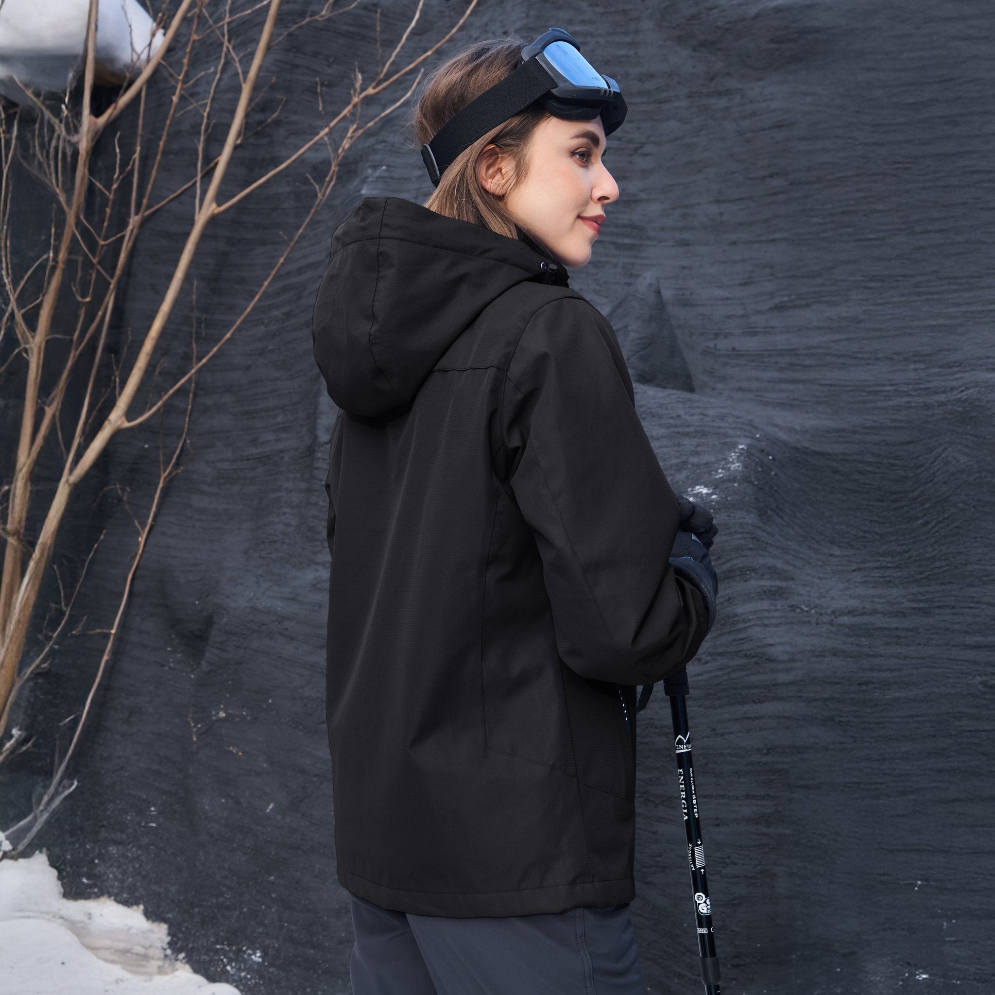 Women’s 3-in-1 Waterproof Ski Jacket with Detachable Fleece Liner White by MAGCOMSEN #color_Pure Black