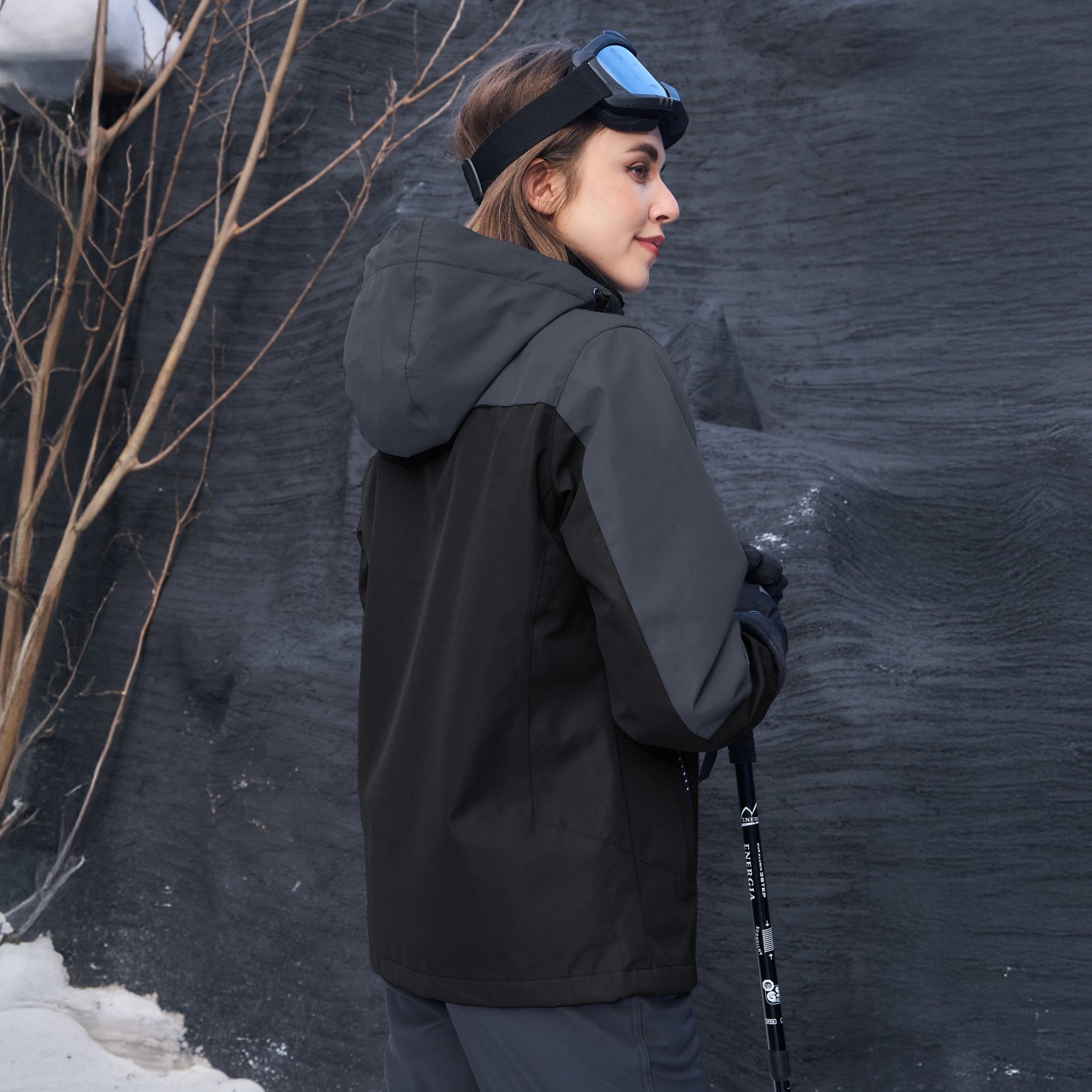 Women’s 3-in-1 Waterproof Ski Jacket with Detachable Fleece Liner White by MAGCOMSEN #color_Black