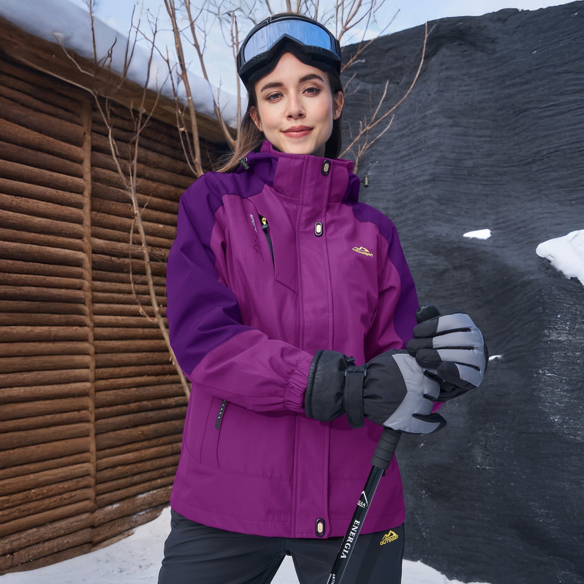 Women’s 3-in-1 Waterproof Ski Jacket with Detachable Fleece Liner White by MAGCOMSEN #color_Purple