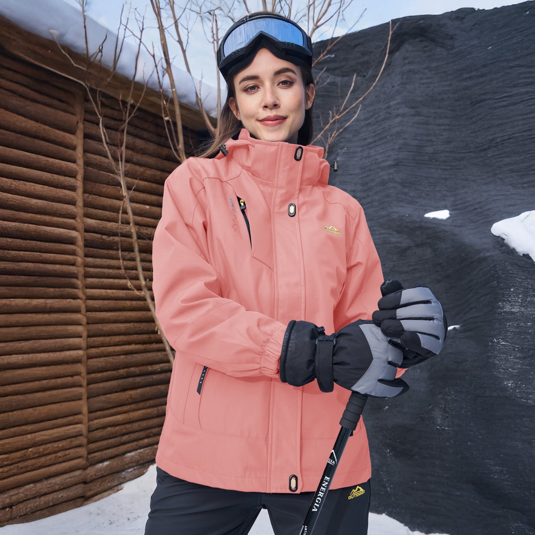 Women’s 3-in-1 Waterproof Ski Jacket with Detachable Fleece Liner White by MAGCOMSEN #color_Pink