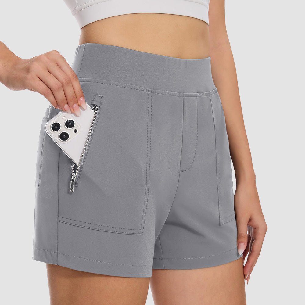 Women's 4 inch High Waisted Hiking Shorts - Quick Dry Golf Shorts Light Grey by MAGCOMSEN