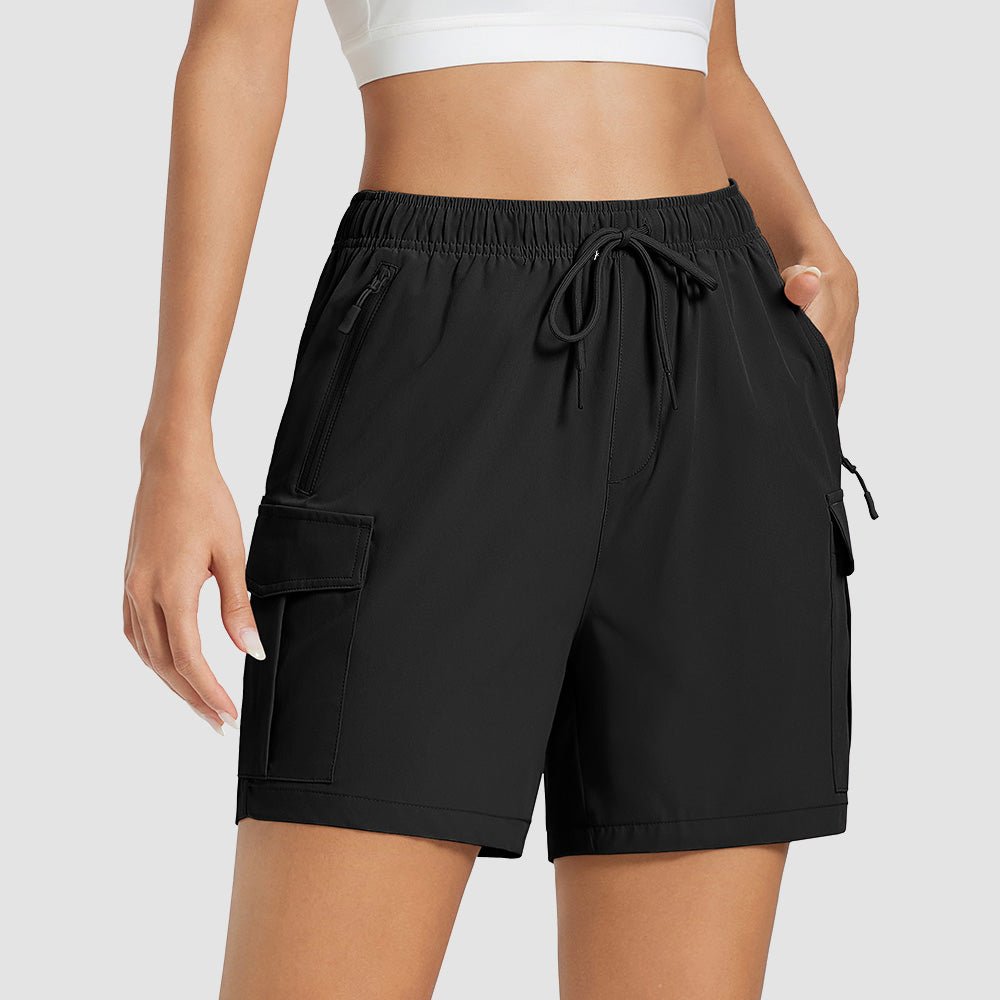 Women's 5 Inch Hiking Cargo Shorts - UPF 50+ Quick Dry Travel & Golf Shorts Black by MAGCOMSEN