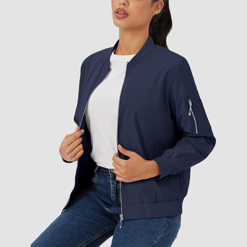Navy Women's Bomber Jacket with 3 Pockets Spring Windbreaker - MAGCOMSEN