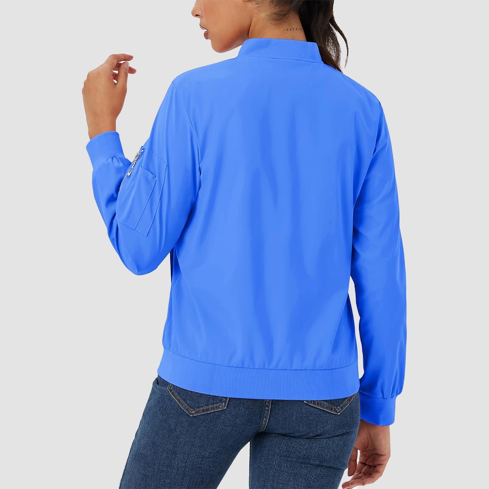 Azure Women's Bomber Jacket with 3 Pockets Spring Windbreaker - MAGCOMSEN
