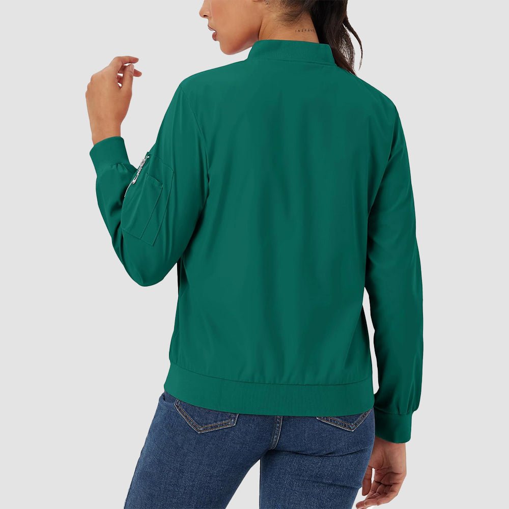 Jade Green Women's Bomber Jacket with 3 Pockets Spring Windbreaker - MAGCOMSEN